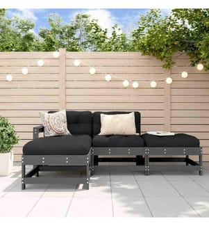 4-tlg. Garten-Lounge-Set mit Kissen Grau Massivholz