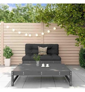 2-tlg. Garten-Lounge-Set mit Kissen Grau Massivholz