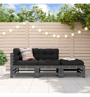 3-tlg. Garten-Lounge-Set mit Kissen Grau Massivholz