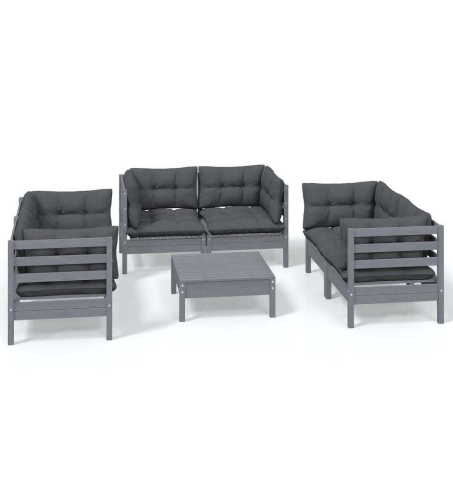 7-tlg. Garten-Lounge-Set mit Kissen Kiefer Massivholz