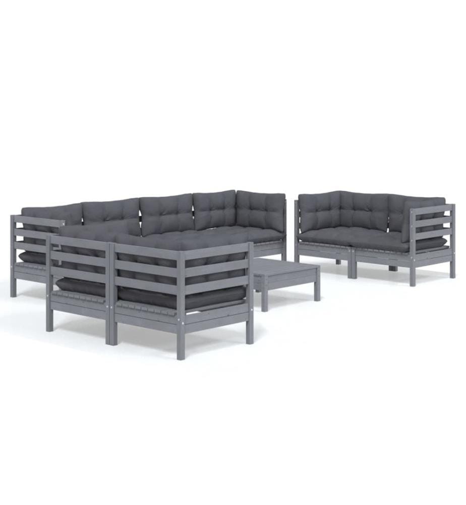 9-tlg. Garten-Lounge-Set mit Kissen Kiefer Massivholz