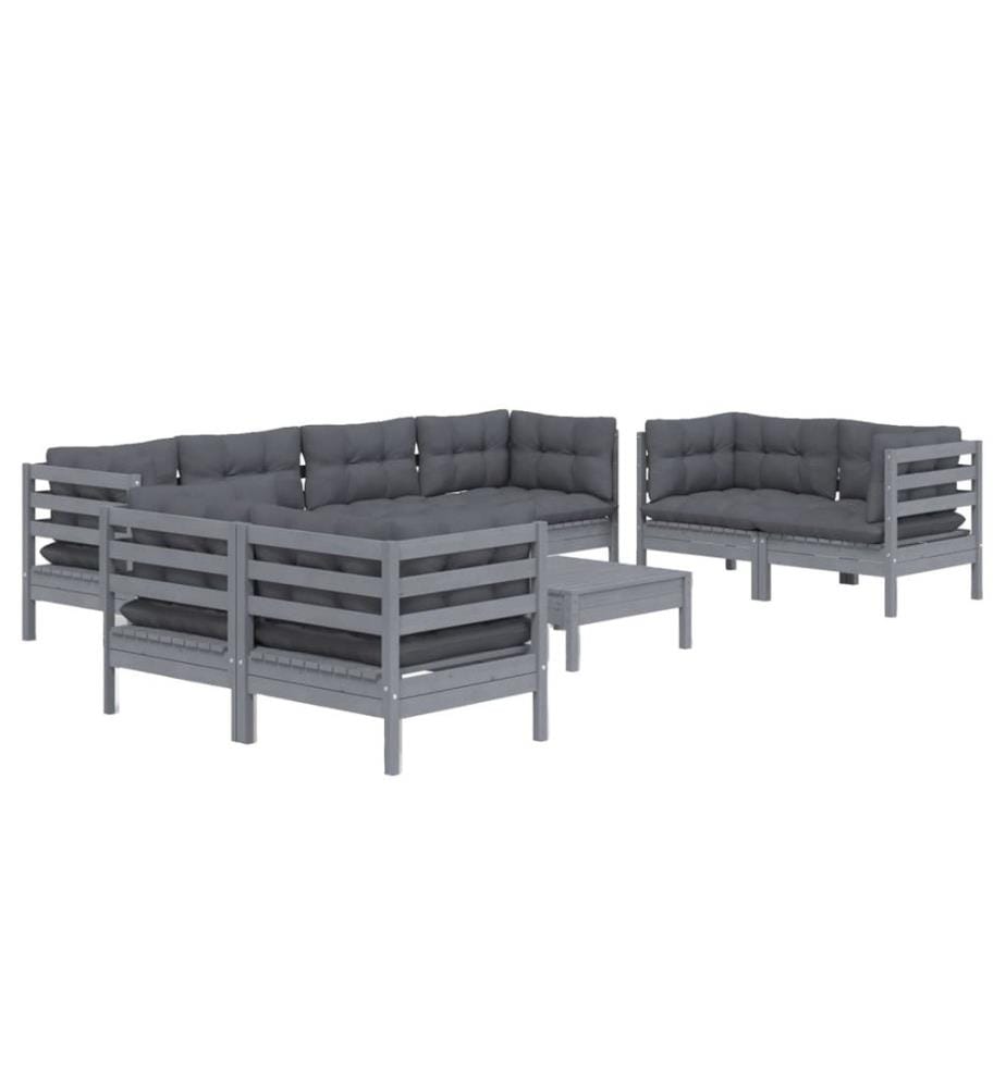 9-tlg. Garten-Lounge-Set mit Kissen Kiefer Massivholz