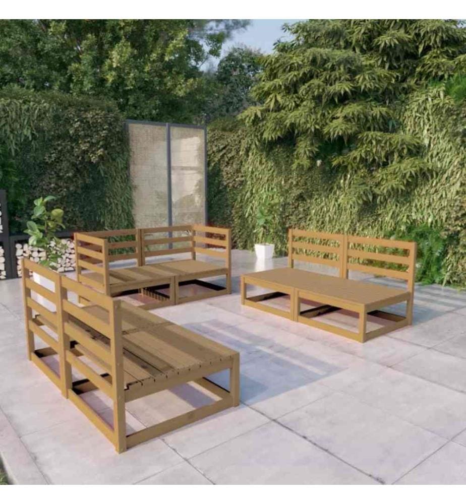 Salon de jardin 6 pcs Marron miel Bois de pin massif