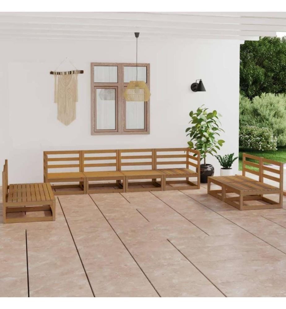 8-tlg. Garten-Lounge-Set Honigbraun Massivholz Kiefer