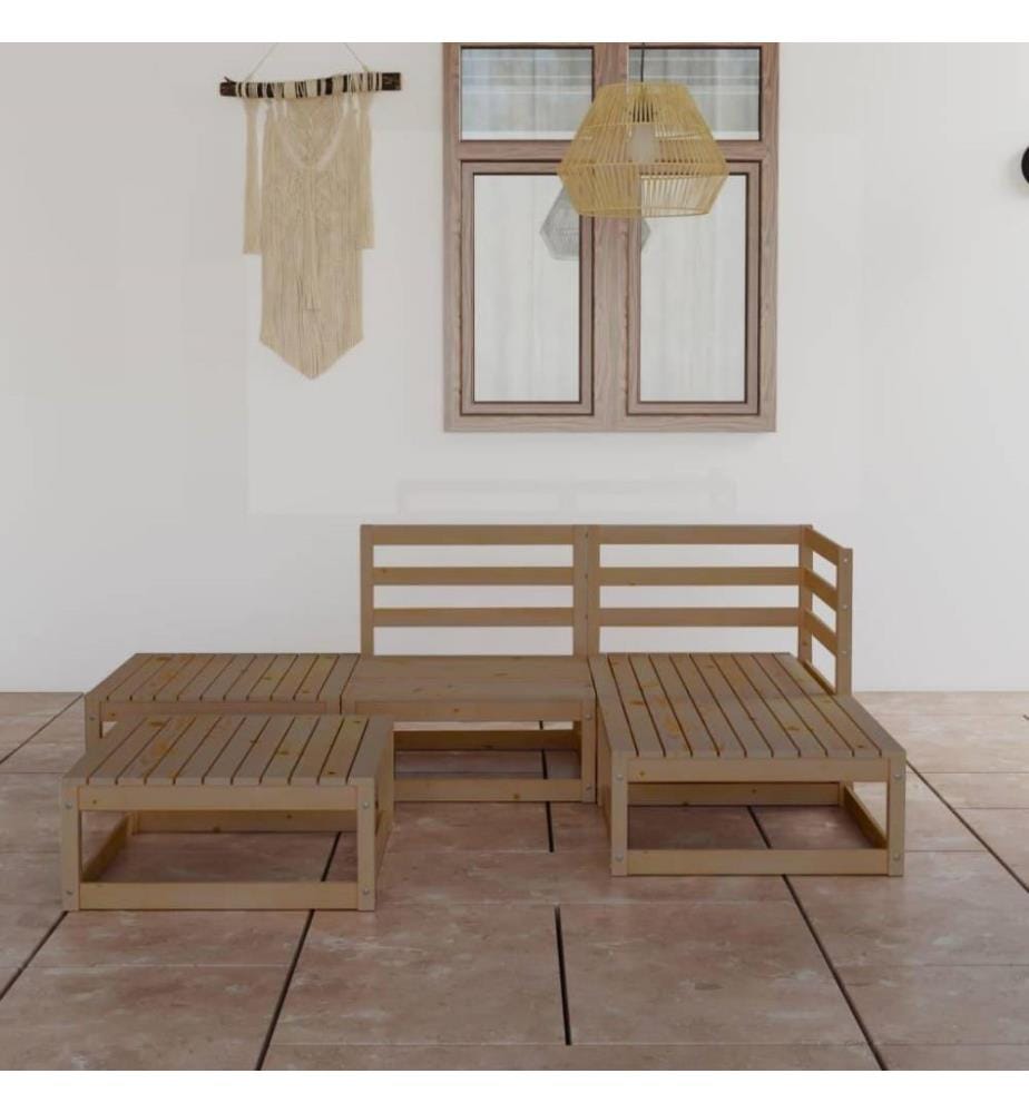 5-tlg. Garten-Lounge-Set Honigbraun Massivholz Kiefer