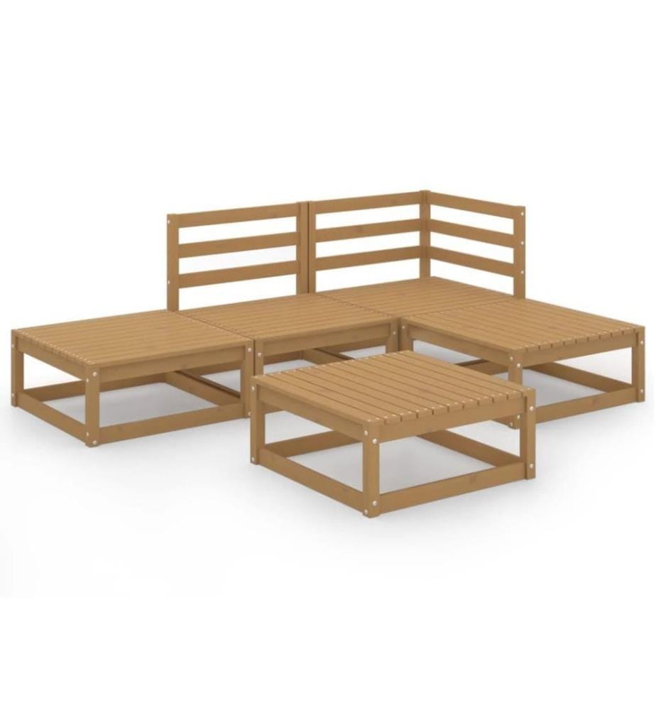 5-tlg. Garten-Lounge-Set Honigbraun Massivholz Kiefer