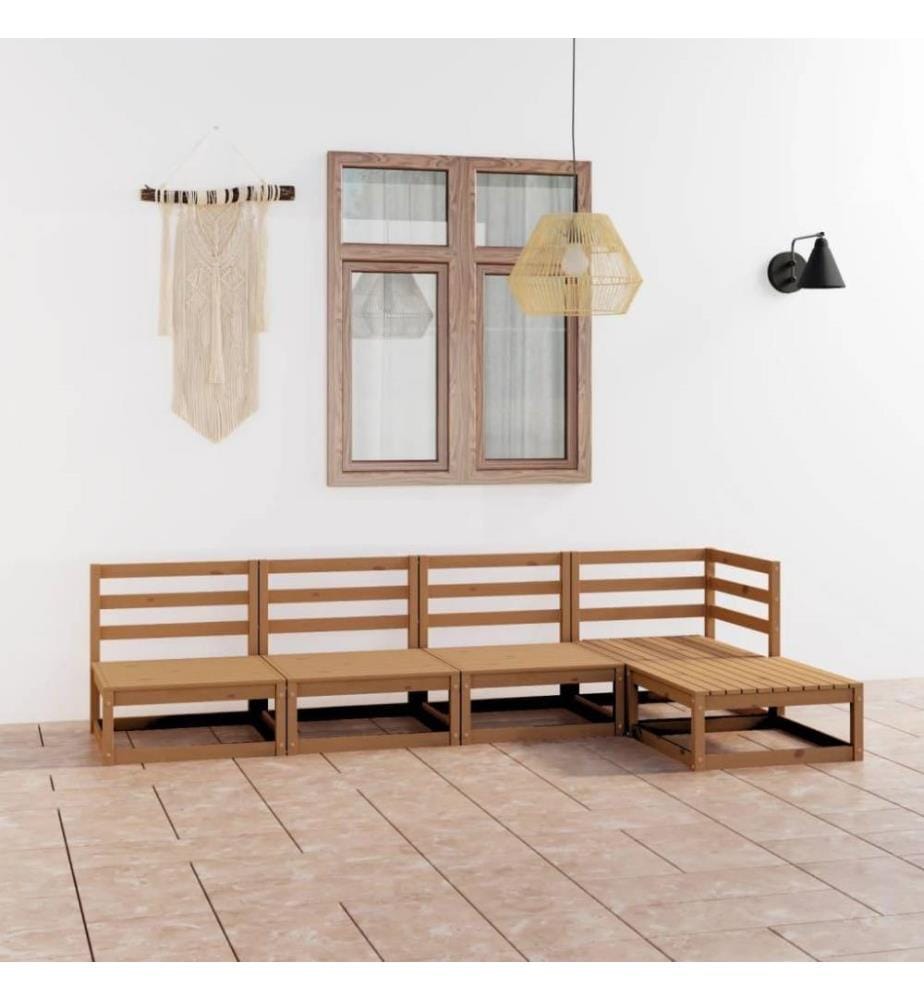 5-tlg. Garten-Lounge-Set Honigbraun Massivholz Kiefer