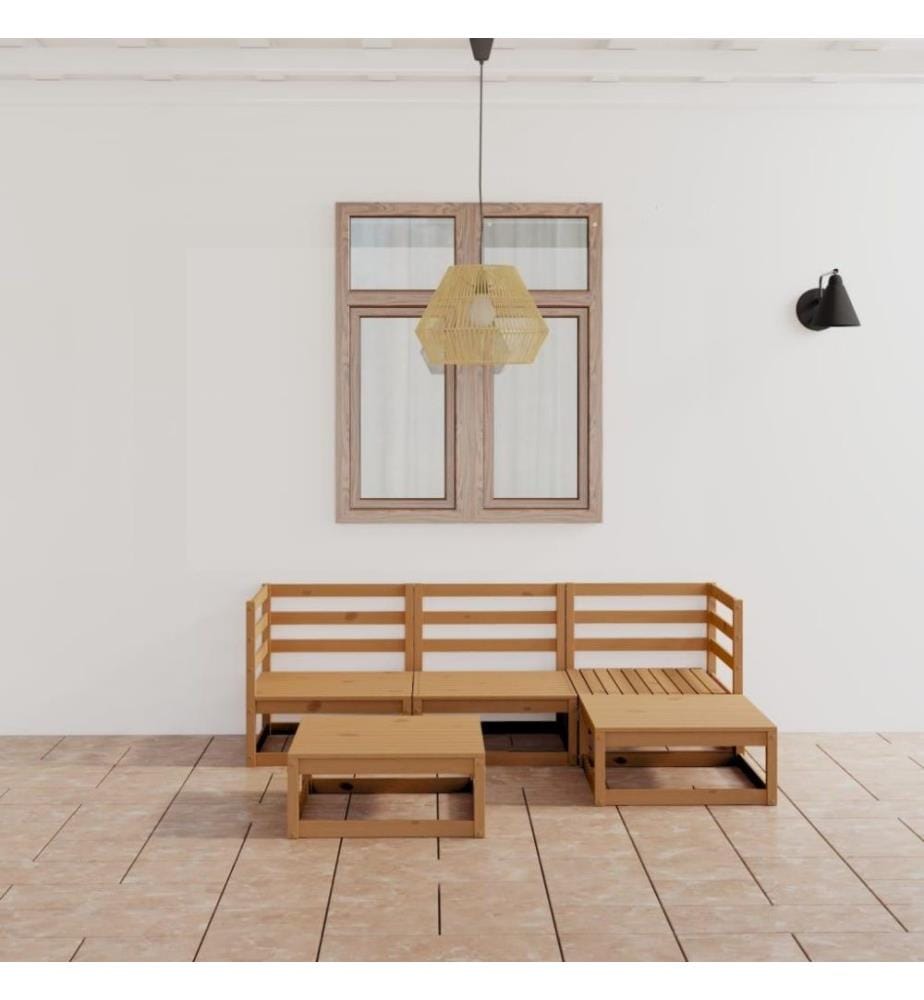 5-tlg. Garten-Lounge-Set Honigbraun Massivholz Kiefer