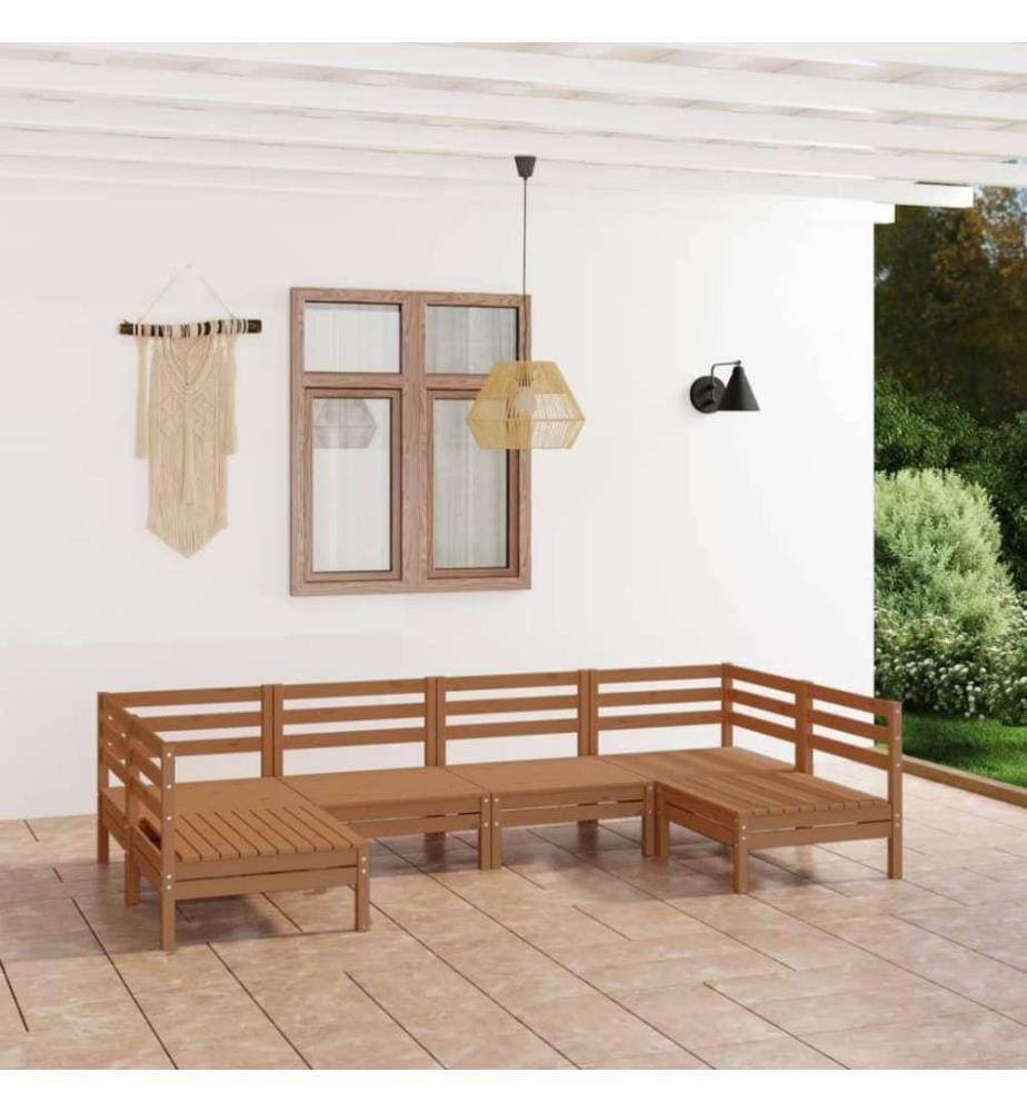 Salon de jardin 6 pcs Marron miel Bois de pin massif