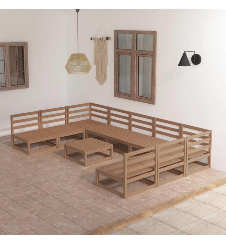 10-tlg. Garten-Lounge-Set Massivholz Kiefer