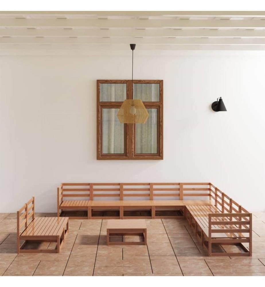 12-tlg. Garten-Lounge-Set Honigbraun Massivholz Kiefer