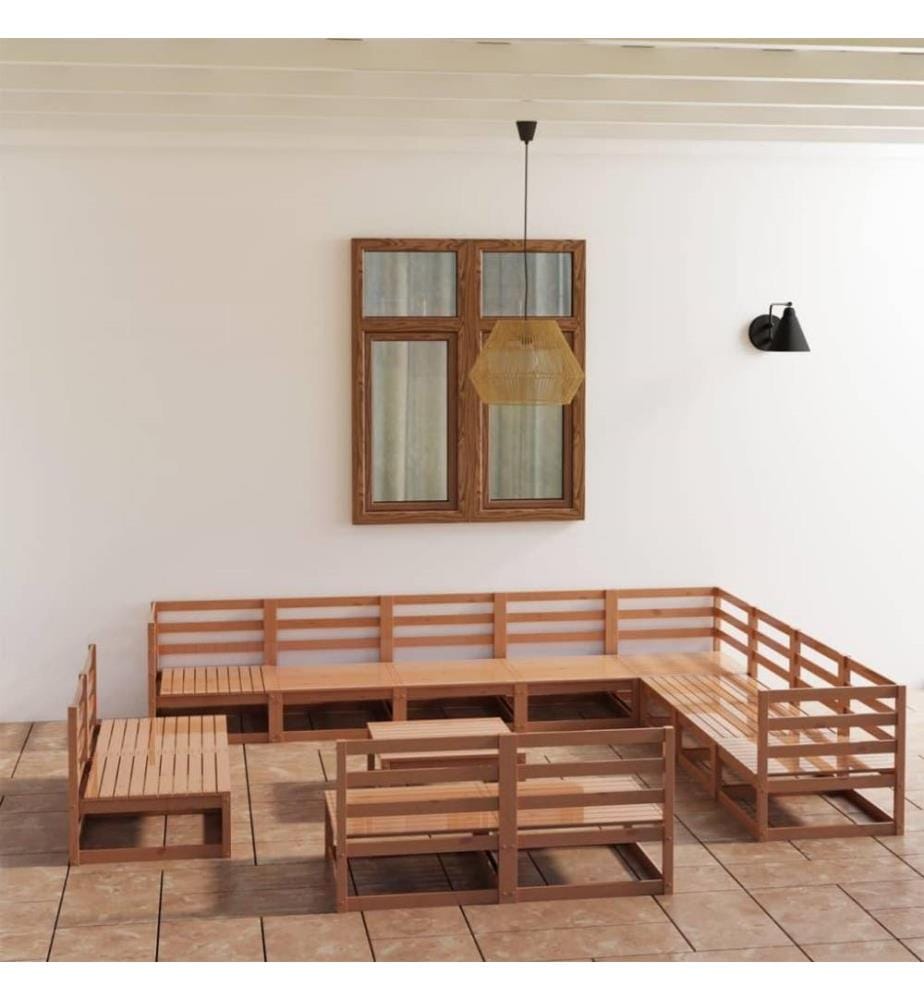 13-tlg. Garten-Lounge-Set Honigbraun Massivholz Kiefer