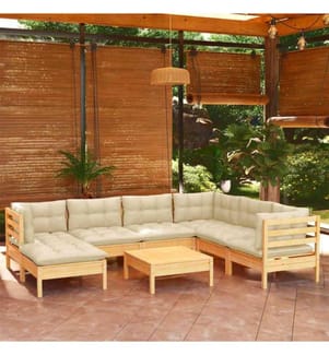 8-tlg. Garten-Lounge-Set mit Creme Kissen Massivholz Kiefer