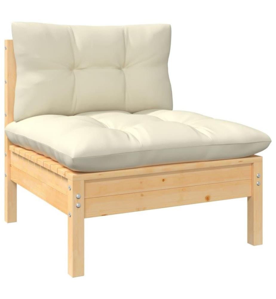 Salon de jardin 10 pcs avec coussins crème Bois de pin solide