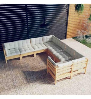 8-tlg. Garten-Lounge-Set mit Creme Kissen Massivholz Kiefer
