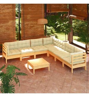 8-tlg. Garten-Lounge-Set mit Creme Kissen Massivholz Kiefer