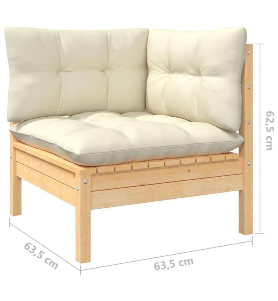 Salon de jardin 9 pcs avec coussins crème Bois de pin solide