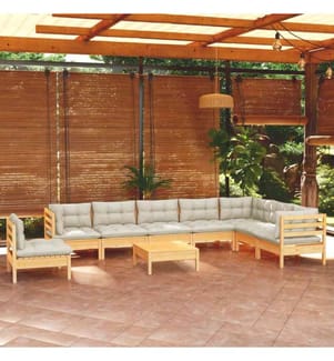 9-tlg. Garten-Lounge-Set mit Creme Kissen Massivholz Kiefer