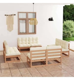 8-tlg. Garten-Lounge-Set mit Kissen Kiefer Massivholz