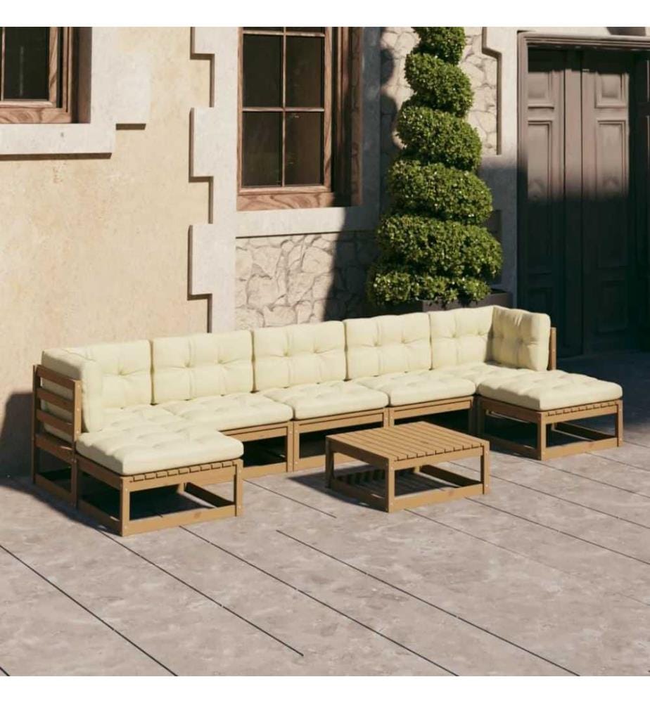8-tlg. Garten-Lounge-Set Kissen Honigbraun Kiefer Massivholz