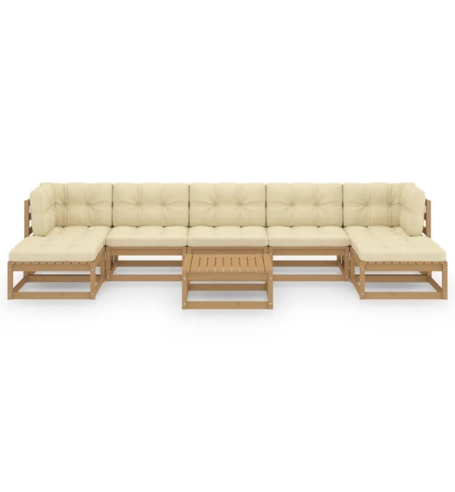 8-tlg. Garten-Lounge-Set Kissen Honigbraun Kiefer Massivholz