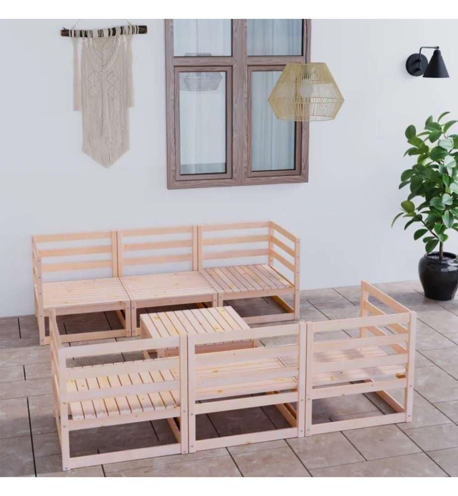 7-tlg. Garten-Lounge-Set Massivholz Kiefer