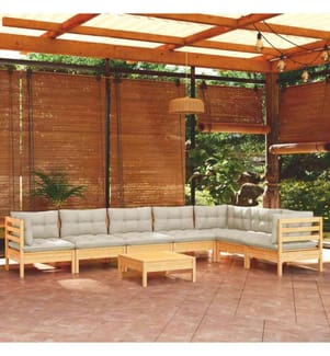 8-tlg. Garten-Lounge-Set mit Creme Kissen Massivholz Kiefer