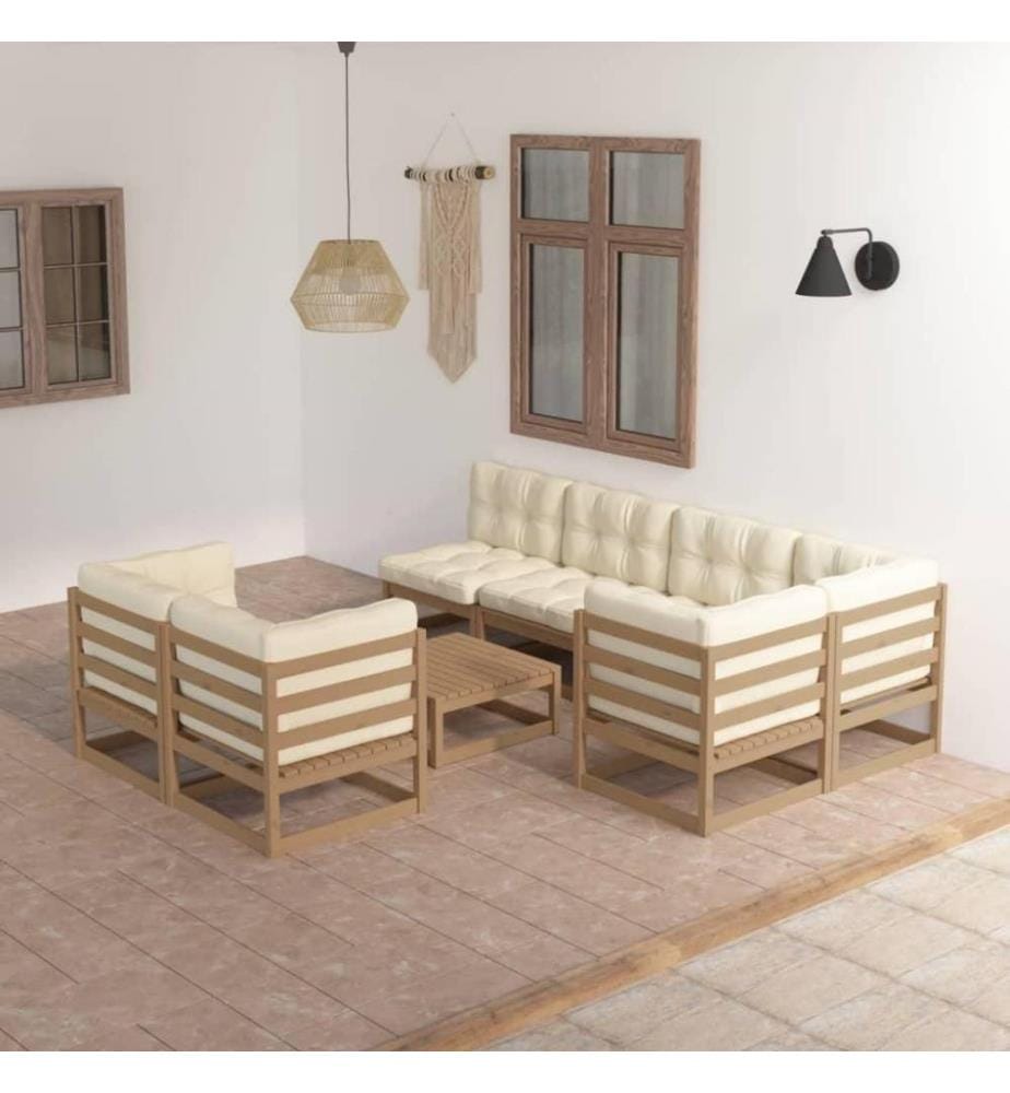 8-tlg. Garten-Lounge-Set mit Kissen Kiefer Massivholz