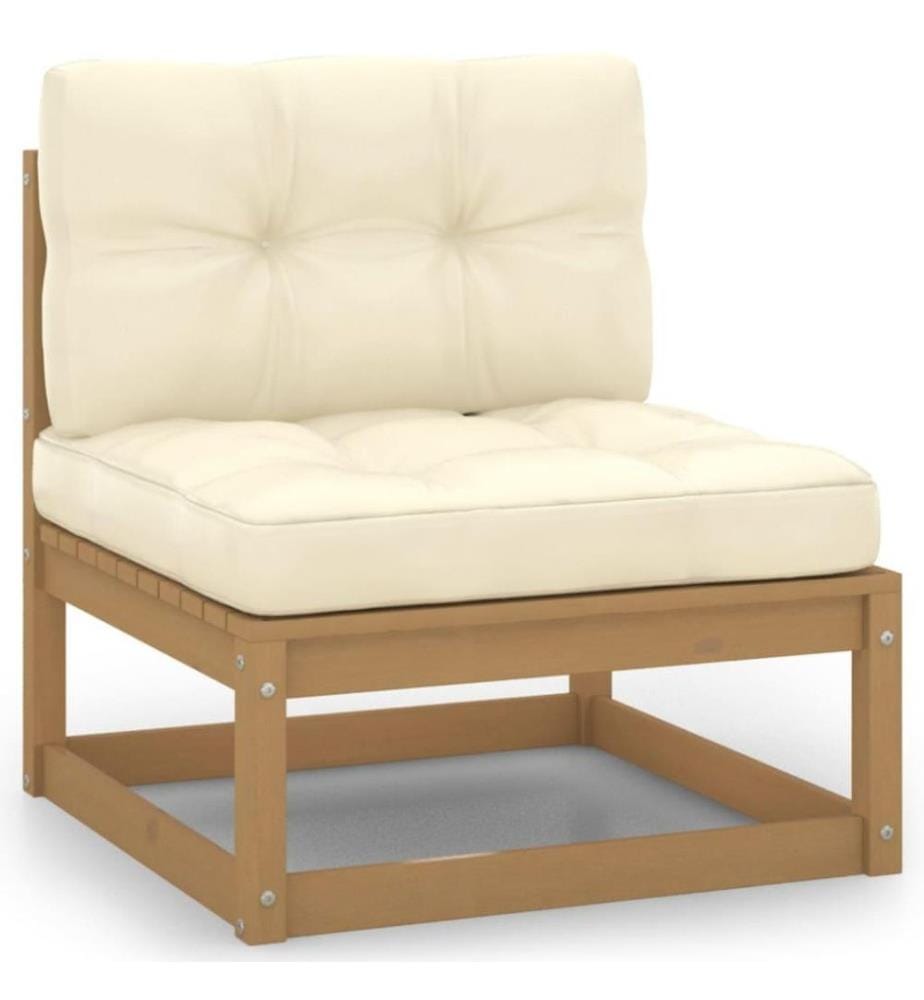 Salon de jardin 6 pcs avec coussins Marron miel Bois de pin