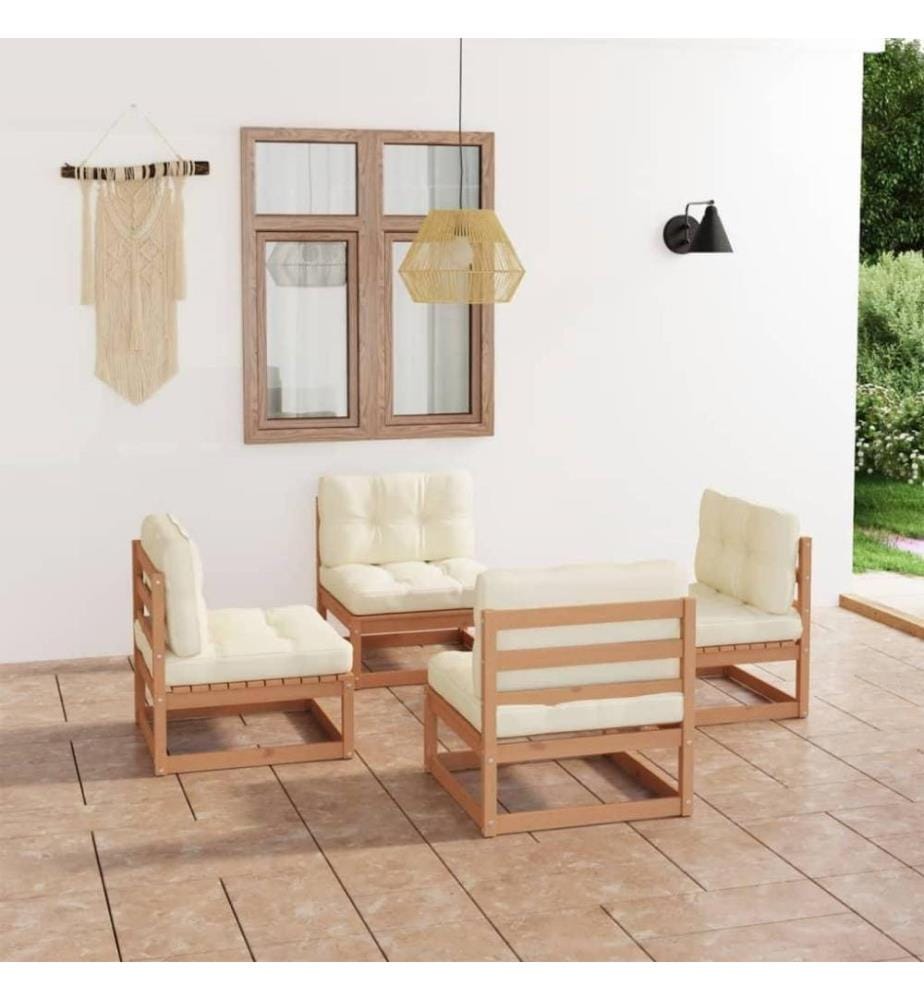 4-tlg. Garten-Lounge-Set mit Kissen Kiefer Massivholz