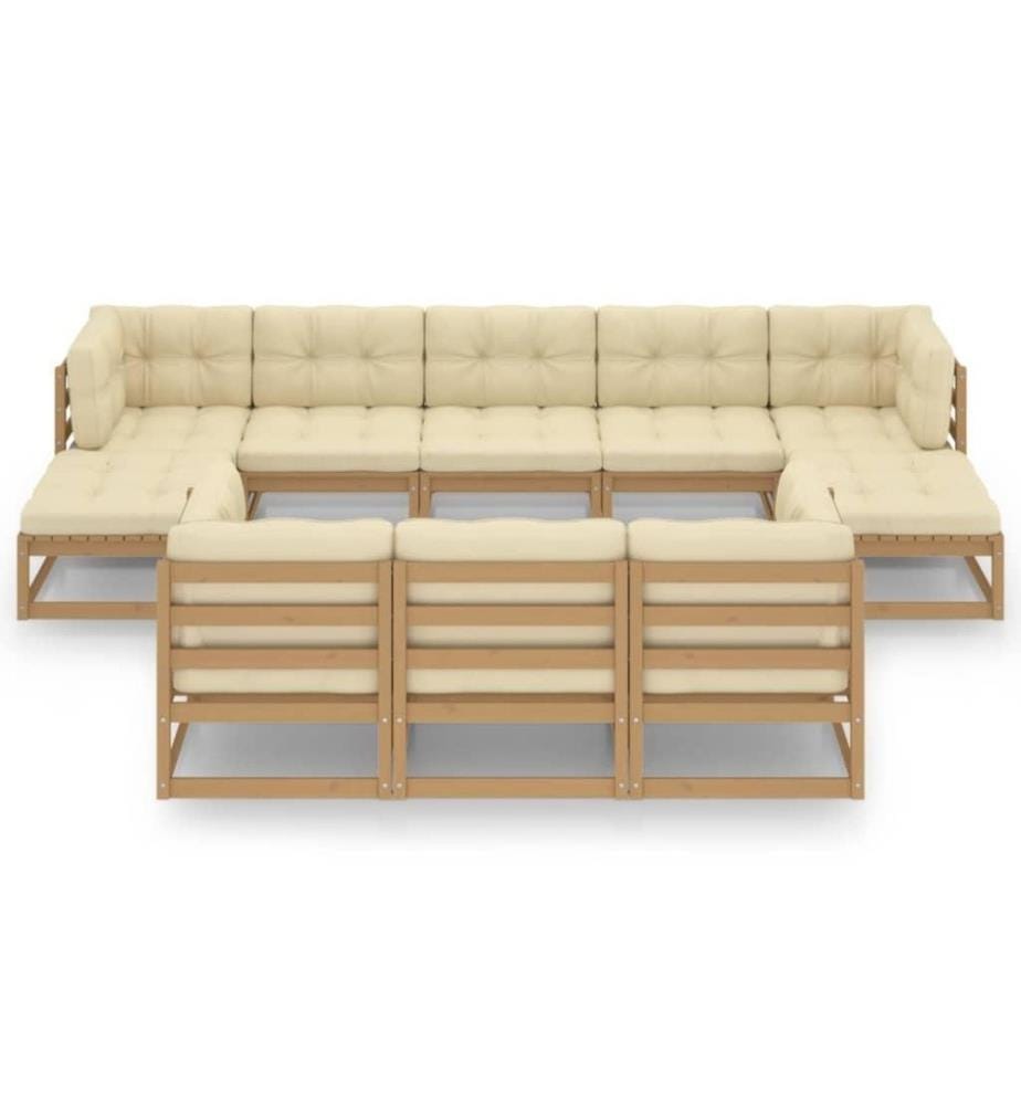 10-tlg. Garten-Lounge-Set Kissen Honigbraun Kiefer Massivholz