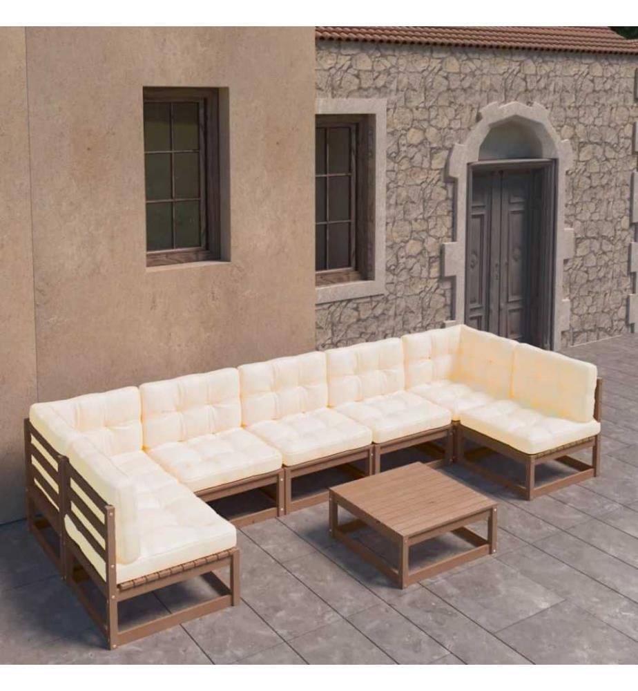 8-tlg. Garten-Lounge-Set Kissen Honigbraun Kiefer Massivholz