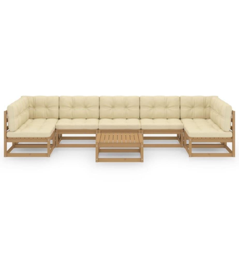 8-tlg. Garten-Lounge-Set Kissen Honigbraun Kiefer Massivholz