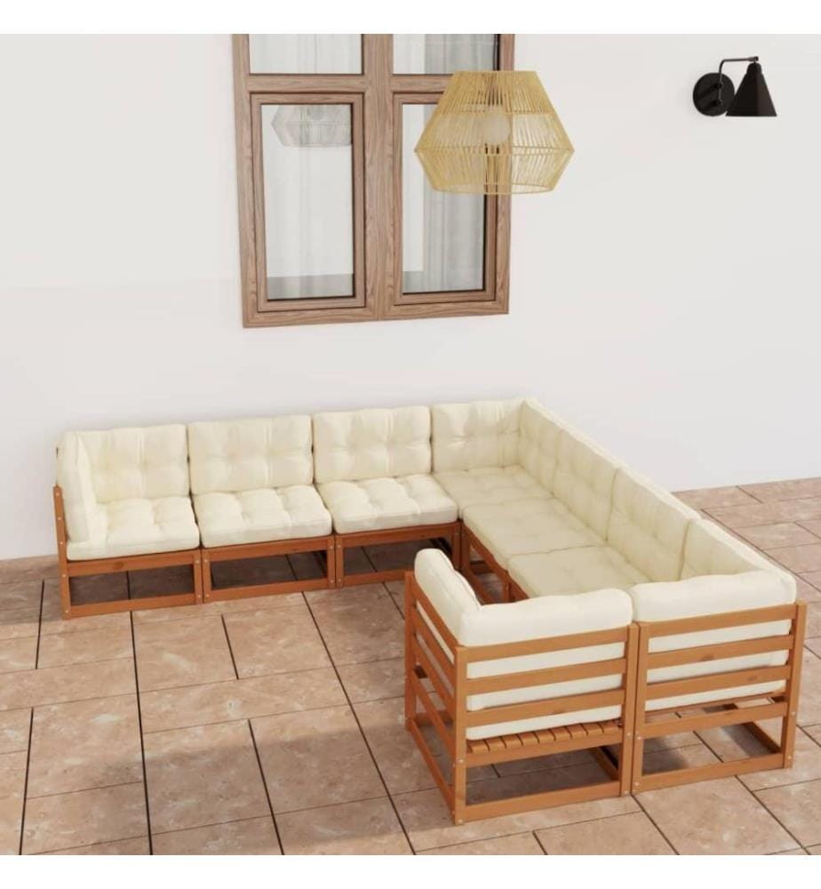 8-tlg. Garten-Lounge-Set Kissen Honigbraun Kiefer Massivholz