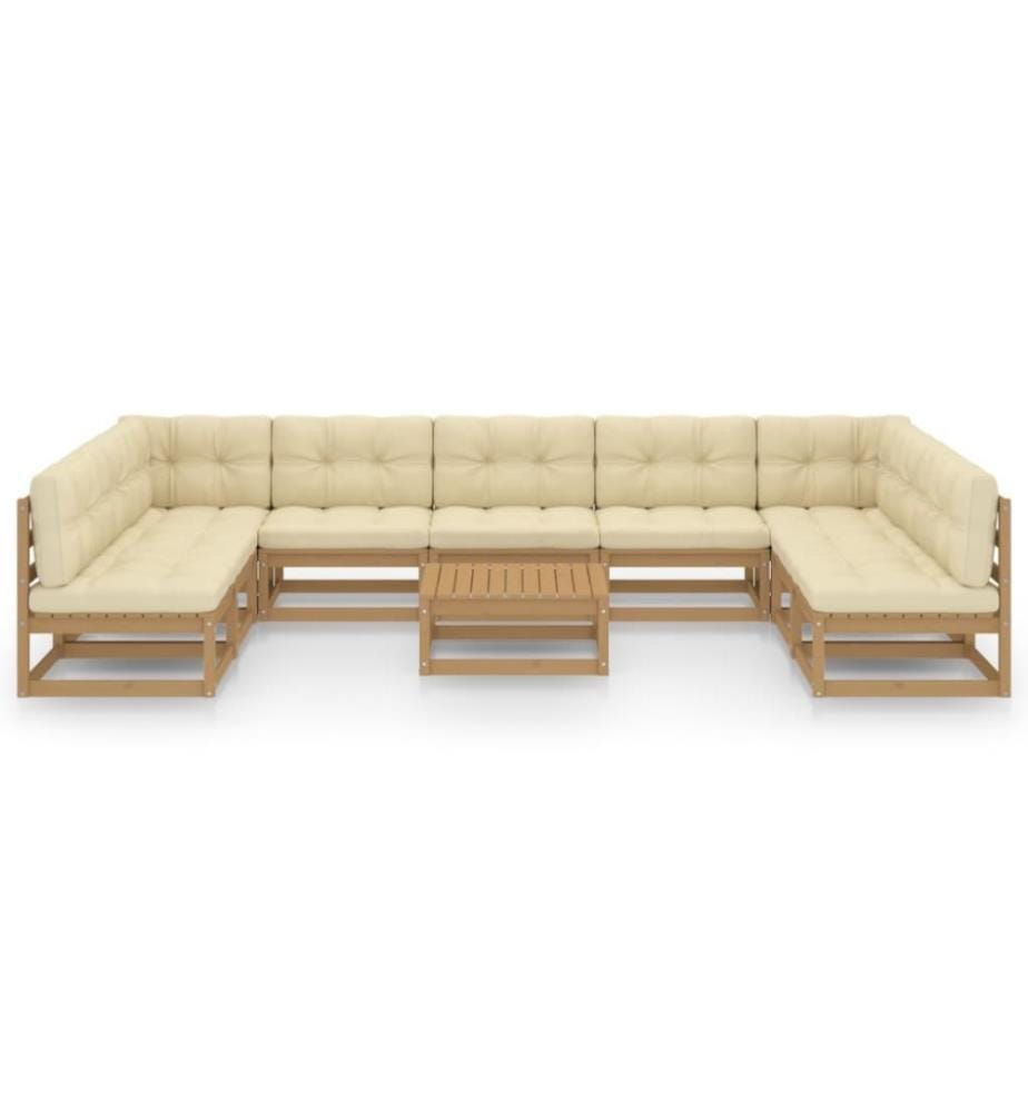 10-tlg. Garten-Lounge-Set Kissen Honigbraun Kiefer Massivholz