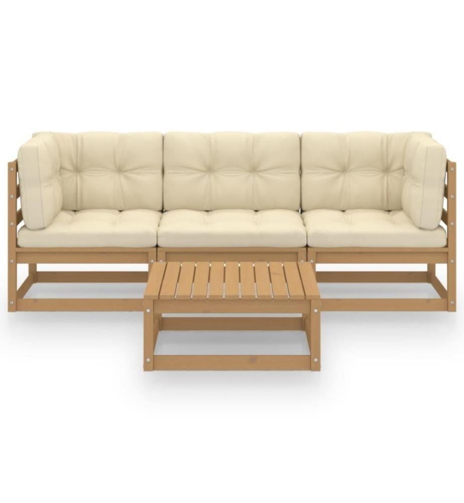 4-tlg. Garten-Lounge-Set mit Kissen Kiefer Massivholz