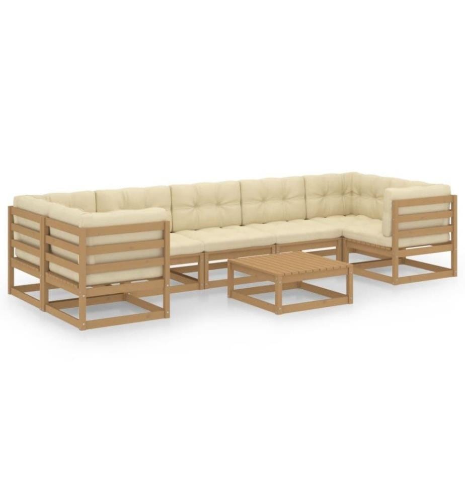 8-tlg. Garten-Lounge-Set Kissen Honigbraun Kiefer Massivholz
