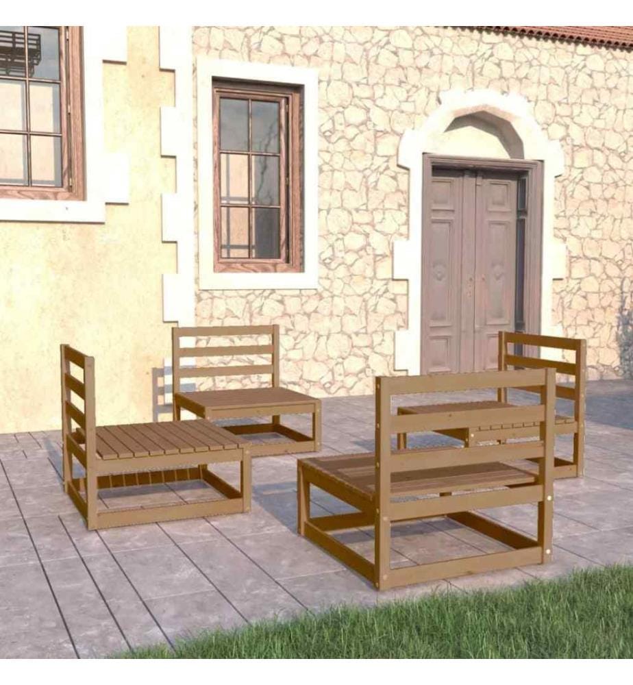 4-tlg. Garten-Lounge-Set Honigbraun Massivholz Kiefer