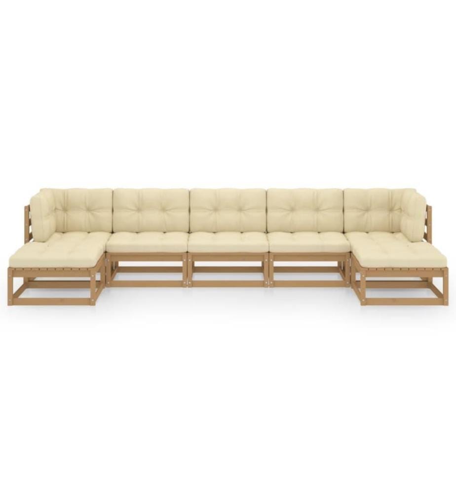 7-tlg. Garten-Lounge-Set Kissen Honigbraun Kiefer Massivholz