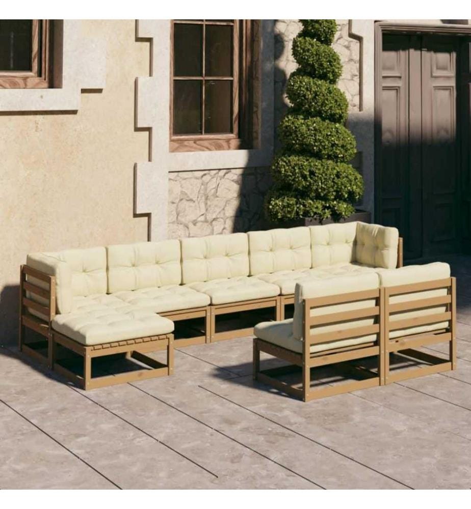 9-tlg. Garten-Lounge-Set Kissen Honigbraun Kiefer Massivholz