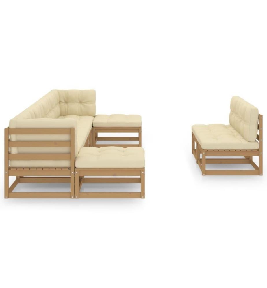 9-tlg. Garten-Lounge-Set Kissen Honigbraun Kiefer Massivholz