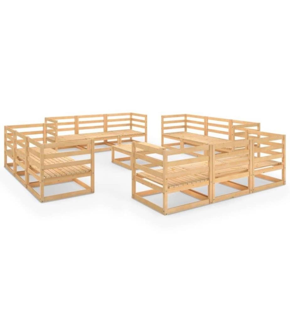13-tlg. Garten-Lounge-Set Massivholz Kiefer