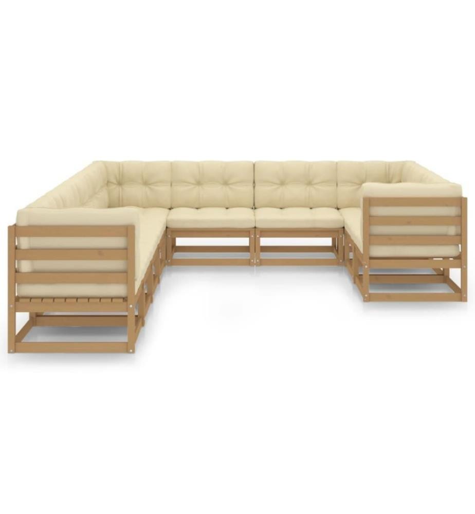 10-tlg. Garten-Lounge-Set Kissen Honigbraun Kiefer Massivholz