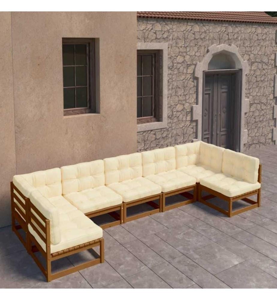 9-tlg. Garten-Lounge-Set Kissen Honigbraun Kiefer Massivholz