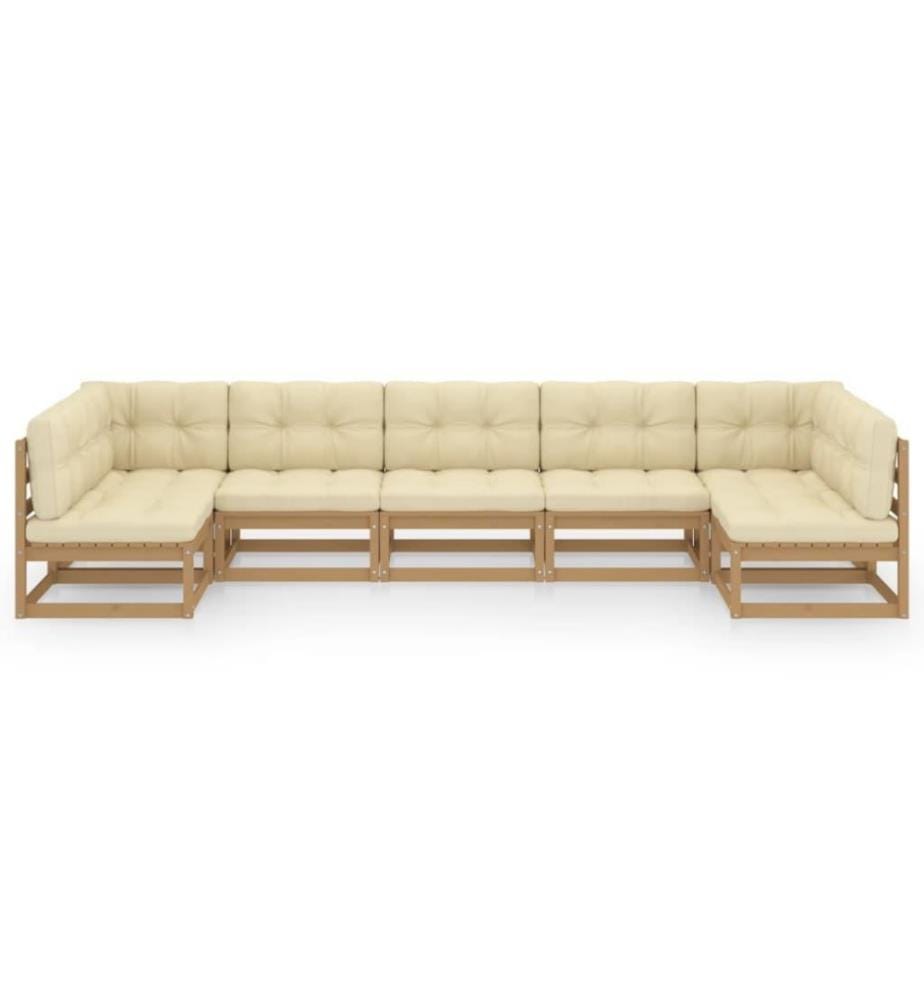 9-tlg. Garten-Lounge-Set Kissen Honigbraun Kiefer Massivholz