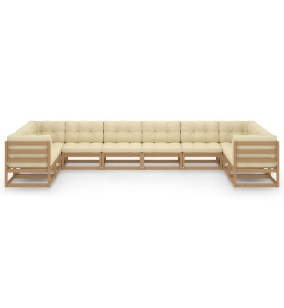 10-tlg. Garten-Lounge-Set Kissen Honigbraun Kiefer Massivholz