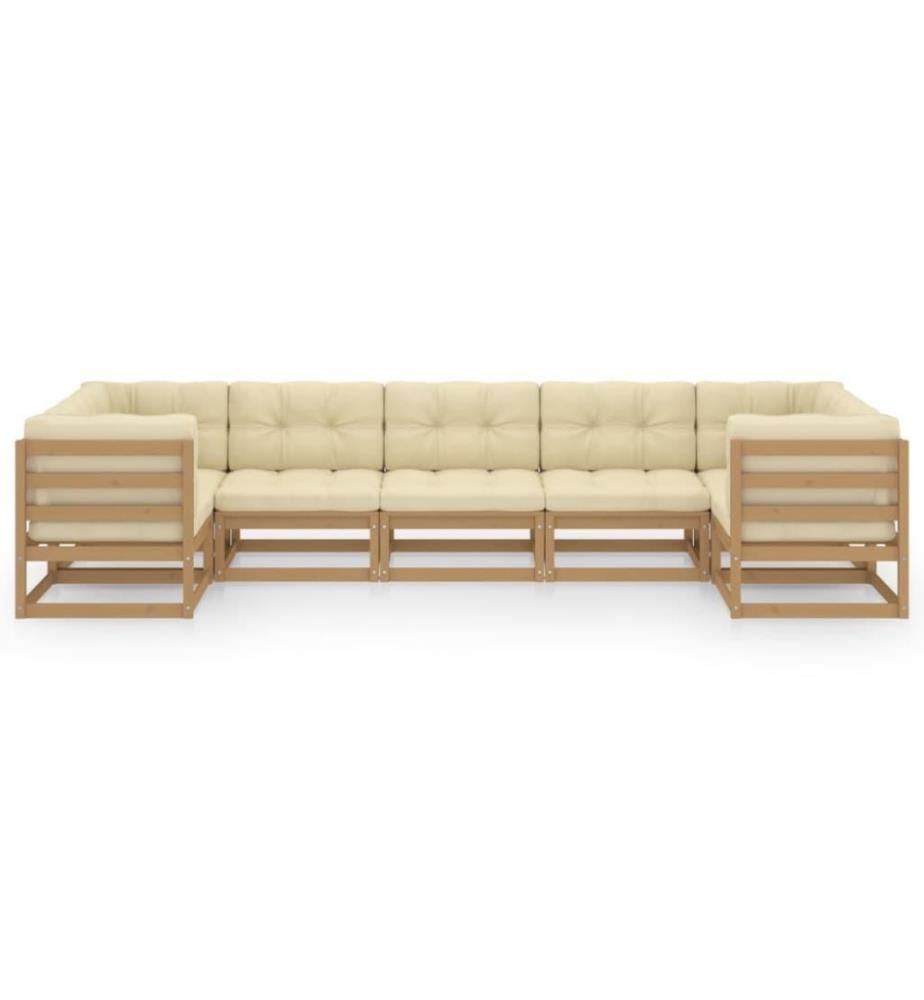 7-tlg. Garten-Lounge-Set Kissen Honigbraun Kiefer Massivholz