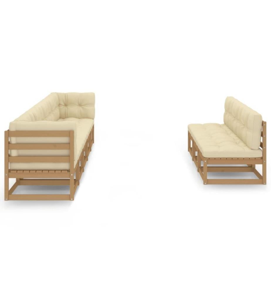 8-tlg. Garten-Lounge-Set Kissen Honigbraun Kiefer Massivholz