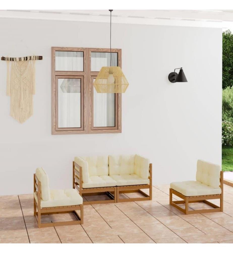 4-tlg. Garten-Lounge-Set mit Kissen Kiefer Massivholz