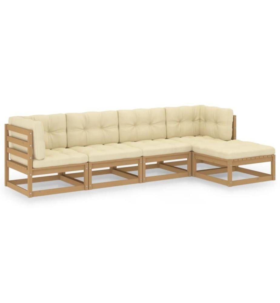 5-tlg. Garten-Lounge-Set mit Kissen Kiefer Massivholz